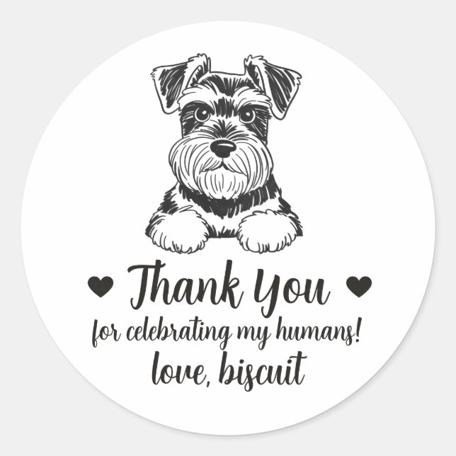 Custom Schnauzer Dog Wedding Favour Stickers (Front)