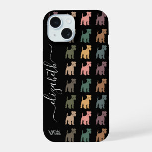 Custom Schnauzer Retro Floral Name Boho Pet Lover iPhone 15 Case