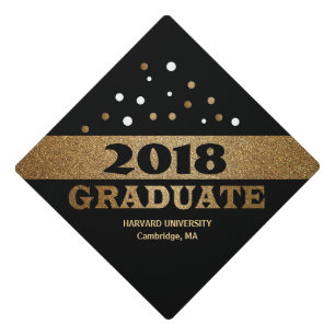 Custom School -Black, Faux Gold, Glitter, Crown - Graduation Cap Topper
