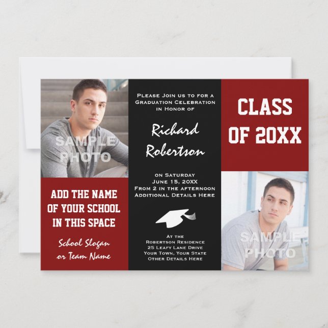 Custom School Colours Class Athlete Graduation Invitation (Front)