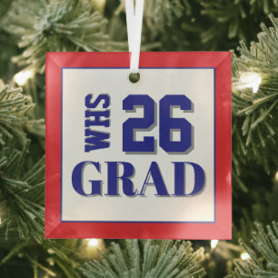 Custom School Grad '26 Glass Ornament