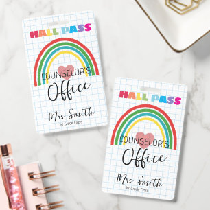 Custom School Hall Pass RAINBOW Lanyard  Badge