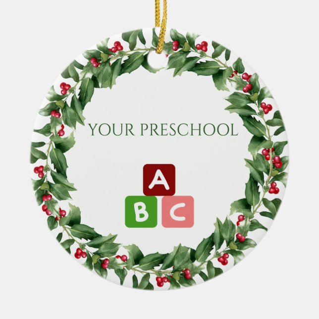 Custom School Holiday Teacher  Ceramic Ornament (Front)