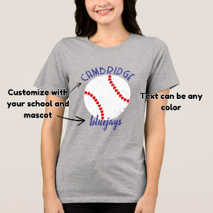 Custom school mascot grunge baseball heart seam Tri-Blend shirt