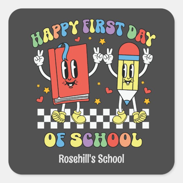 Custom school name Retro Back to school Square Sticker (Front)
