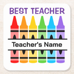 Custom School Napkins, Personalize Teacher Gift Sq Square Paper Coaster