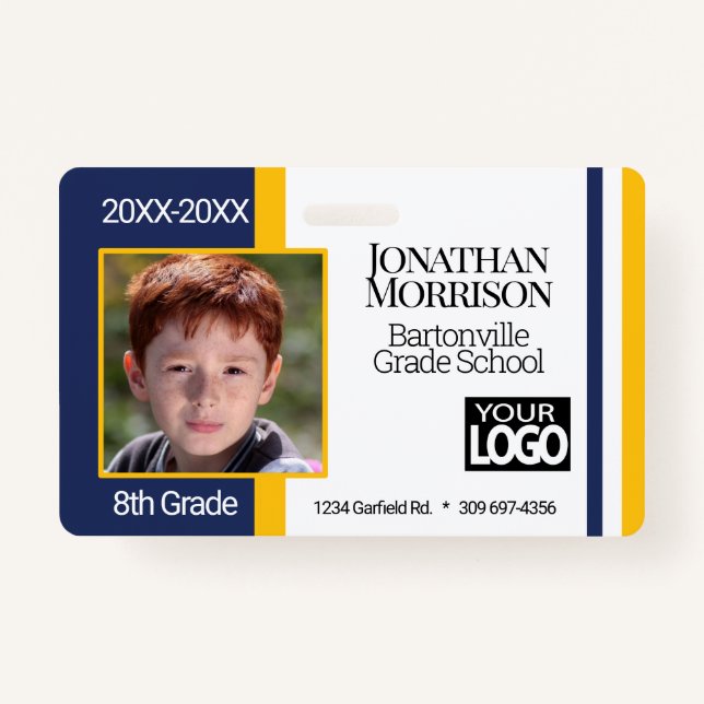 Custom School Photo ID Badges - Blue and Yellow (Front)