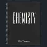 Custom School Subject Chemistry Black White Name Notebook<br><div class="desc">Chemistry | Personalized School Graph Paper Black Notebook</div>
