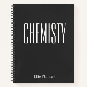 Custom School Subject Chemistry Black White Name Notebook