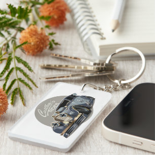 Custom sci-fi retro race car keychain