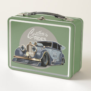 Custom sci-fi retro race car metal lunch box