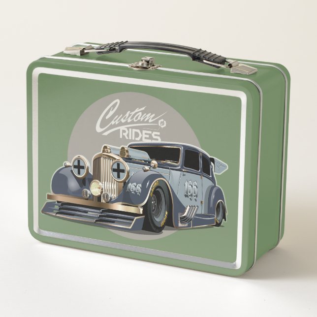 Custom sci-fi retro race car metal lunch box (Front)