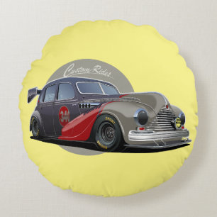 Custom sci-fi retro race car round pillow