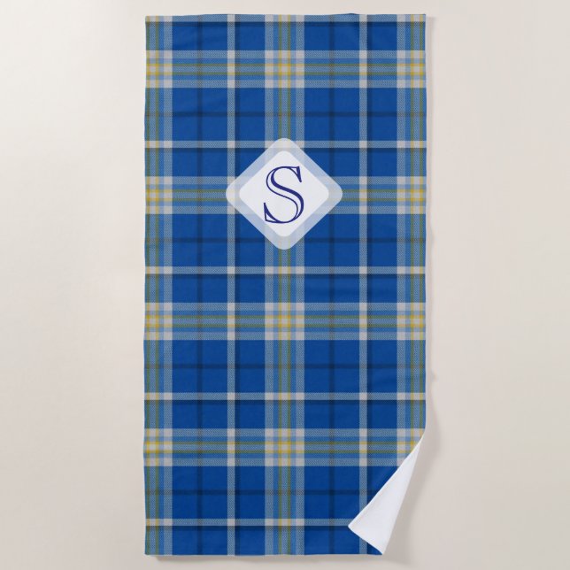 Custom Scotland flag colours tartan plaid pattern: Beach Towel (Front)