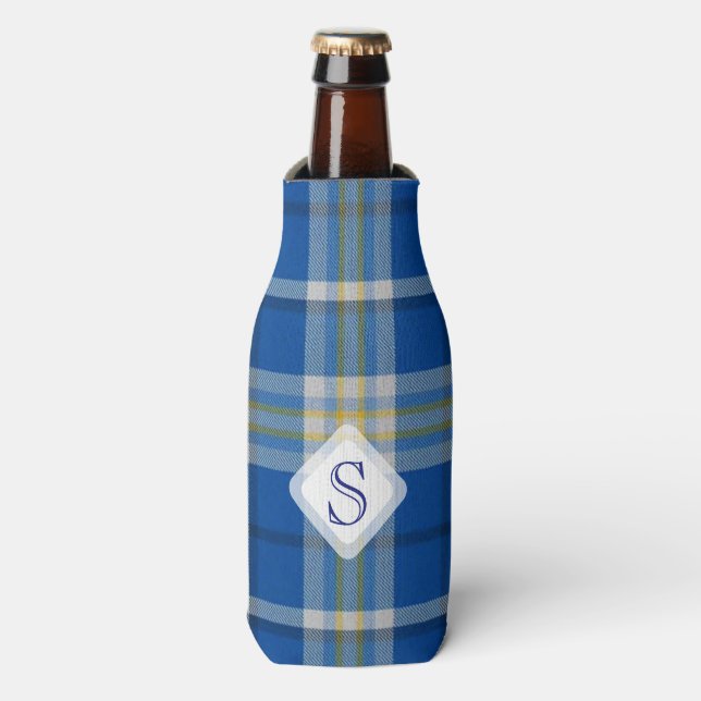Custom Scotland flag colours tartan plaid pattern: Bottle Cooler (Bottle Front)