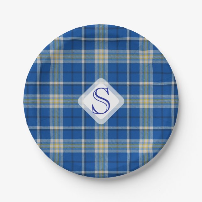 Custom Scotland flag colours tartan plaid pattern: Paper Plate (Front)