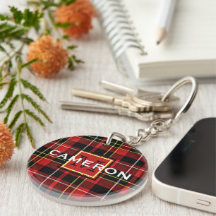 Custom Scots Red Black Yellow White Tartan Pattern Keychain