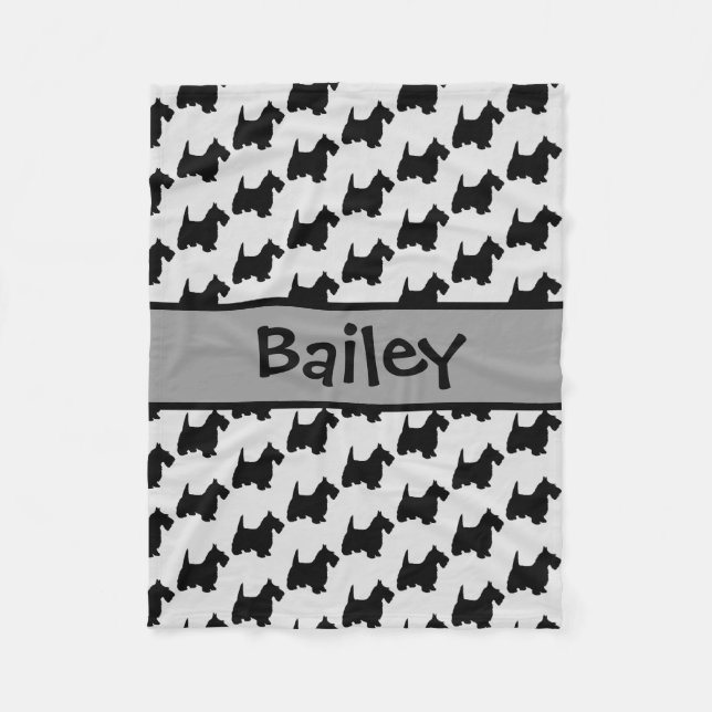 Custom Scottish Terrier Dog Silhouette Fleece Blanket (Front)