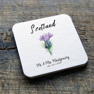 Custom Scottish Wedding Coaster, Personalized gift Square Paper Coaster