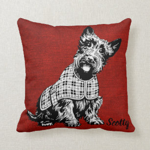 Custom. Scotty Dog, on Red Background. Throw Pillow