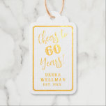 Custom Script 60th Birthday Cheers to 60 Years Gift Tags<br><div class="desc">Celebrate 60 years with vintage elegance! These charming 60th birthday favour tags feature silver or gold foil elegance, adding a sophisticated touch to a 60th birthday celebration. These favour tags bring old-world charm and a personalized touch to your event. Easy to customize with a name, date, or message! All designs...</div>
