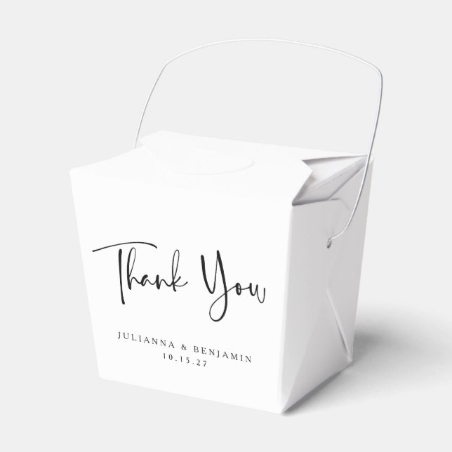 Custom Script Black and White Wedding Thank You Favor Box (Front Side)