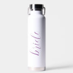 Custom Script Bride Name Elegant Modern Wedding Water Bottle<br><div class="desc">Custom Script Bride Name Elegant Modern Wedding Water Bottle. A modern and minimalist design in white and pastel purple. Any font,  any colour,  no minimum.</div>