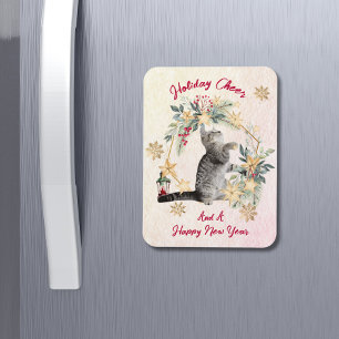 Custom Script Cat Watercolor New Year Christmas Magnet