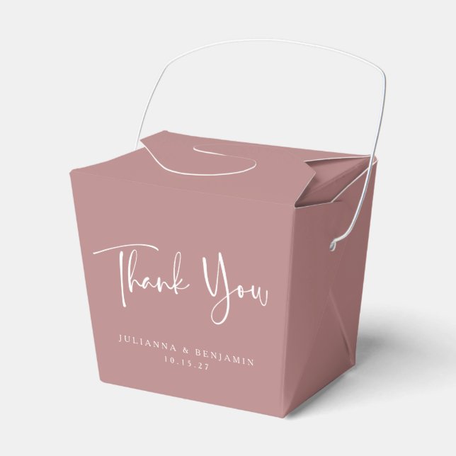 Custom Script Dusty Rose Simple Wedding Thank You Favor Box (Front Side)