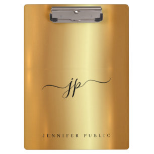 Custom Script Elegant Text Monogram Luxury Gold Clipboard