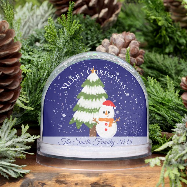 Custom Script Family Name Cute Snowman Christmas  Snowglobe (Custom Family Name Cute Snowman Christmas Snow Globe, made to send warm wishes to your loved ones! )