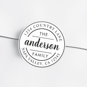 Custom Script Family Name Return Address Classic Round Sticker