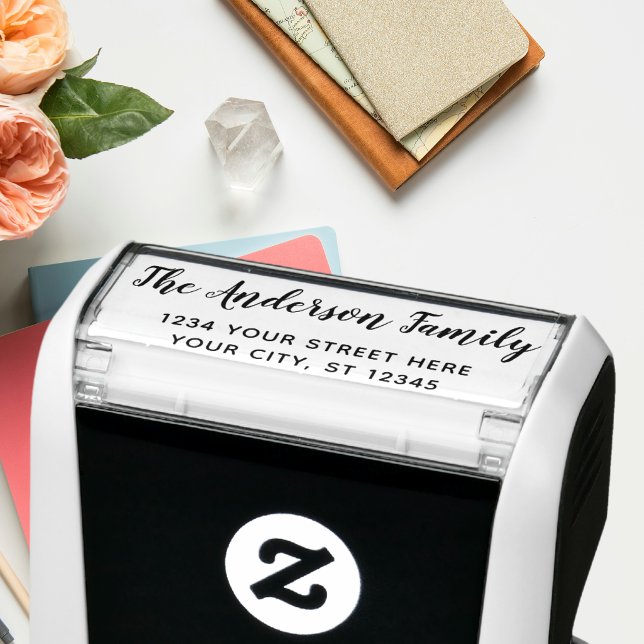 Custom Script Family Name Return Address Self-inking Stamp (Creator Uploaded)
