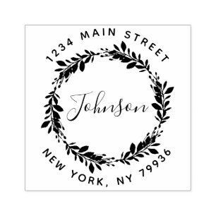 Custom Script Family Name Round Return Address Rub Rubber Stamp
