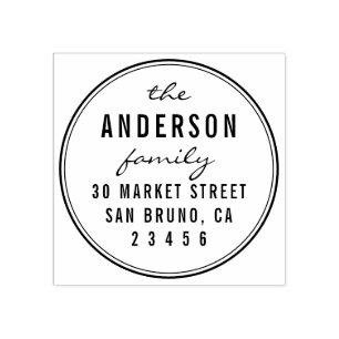 Custom Script Family Name Round Return Address Rubber Stamp