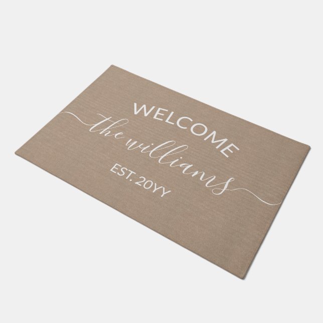 Custom Script Family Name Welcome Personalized Doormat (Angled)