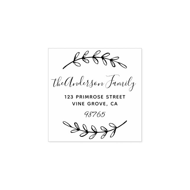 Custom Script Foliage Leaves Wreath Return Address Rubber Stamp (Imprint)