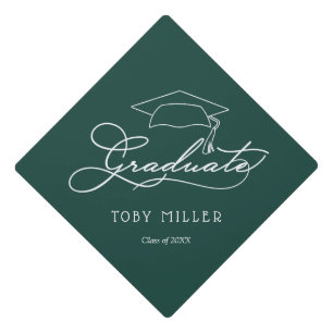 Custom Script Graduate Dark Green Graduation Cap Topper