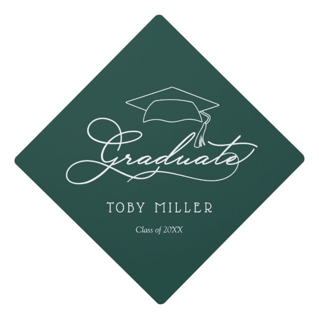 Custom Script Graduate Dark Green Graduation Cap Topper (Front)