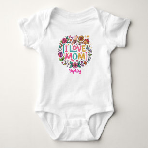 Custom Script (I Love Mom) Pregnancy Announcement Baby Bodysuit