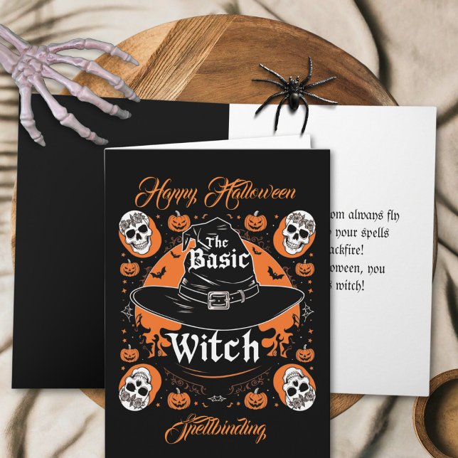 Custom Script Jack o Lantern Witch Hat Halloween Card (Creator Uploaded)