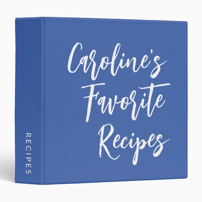 Custom Script Lettering Modern Recipe French Blue Binder (Front/Spine)