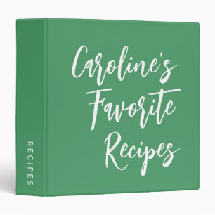 Custom Script Lettering Modern Recipe Kelly Green Binder