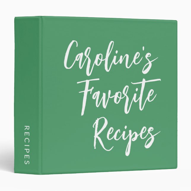 Custom Script Lettering Modern Recipe Kelly Green Binder (Front/Spine)