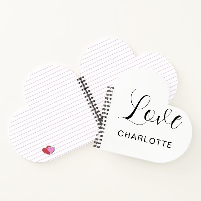 Custom Script Love Symbol Heart Shaped Notebook (Inside)