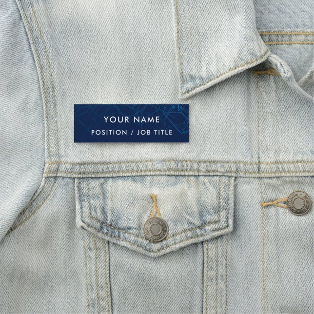 Custom Script Modern Blue Tech Professional Name Tag (In Situ)
