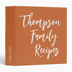 Custom Script Modern Family Recipes Burnt Orange Binder