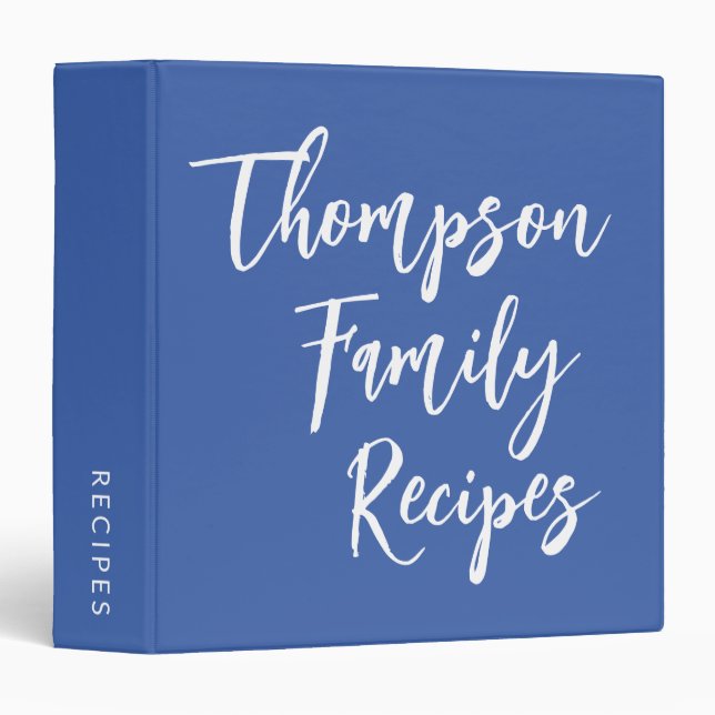 Custom Script Modern Family Recipes French Blue Binder (Front/Spine)