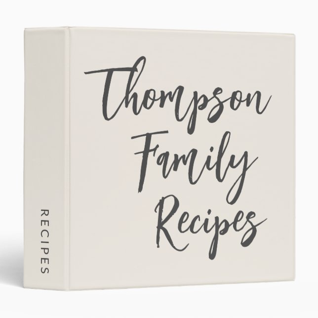 Custom Script Modern Family Recipes Off-White Binder (Front/Spine)
