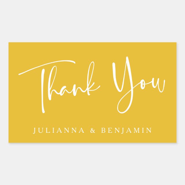 Custom Script Modern Yellow Wedding Thank You Sticker (Front)